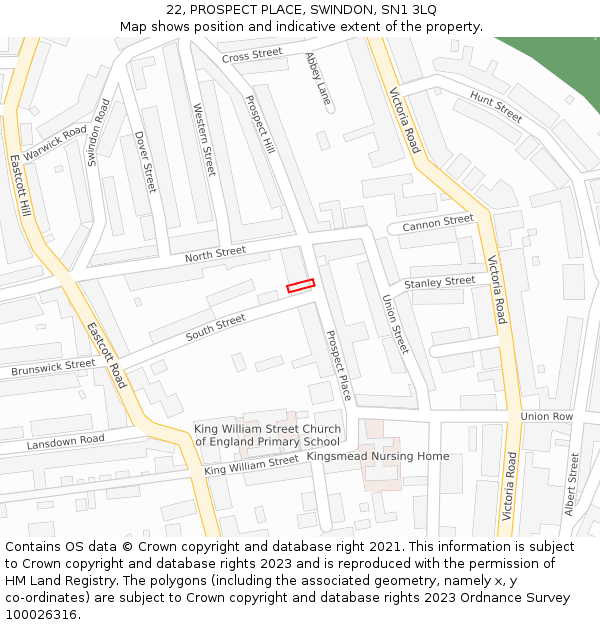 22, PROSPECT PLACE, SWINDON, SN1 3LQ: Location map and indicative extent of plot
