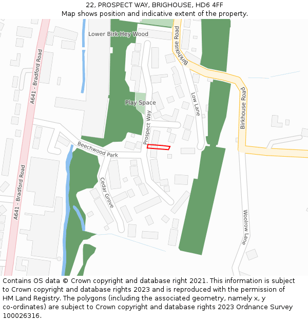 22, PROSPECT WAY, BRIGHOUSE, HD6 4FF: Location map and indicative extent of plot