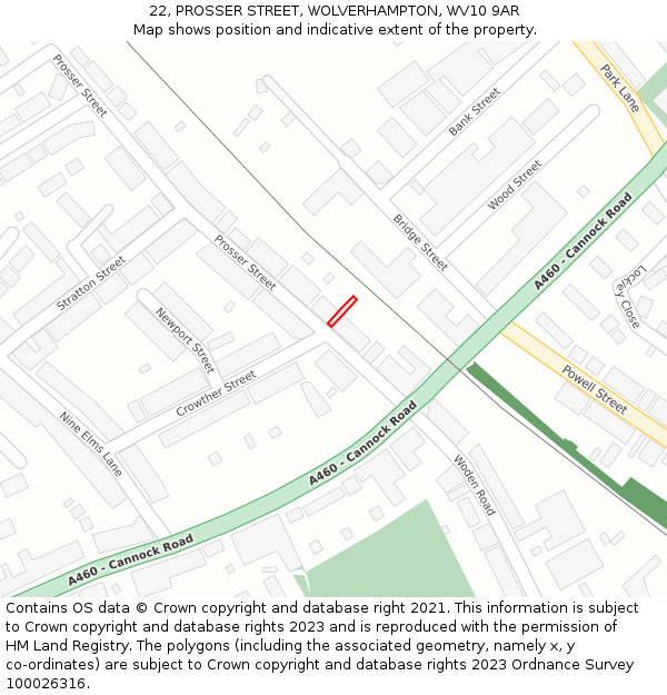 22, PROSSER STREET, WOLVERHAMPTON, WV10 9AR: Location map and indicative extent of plot