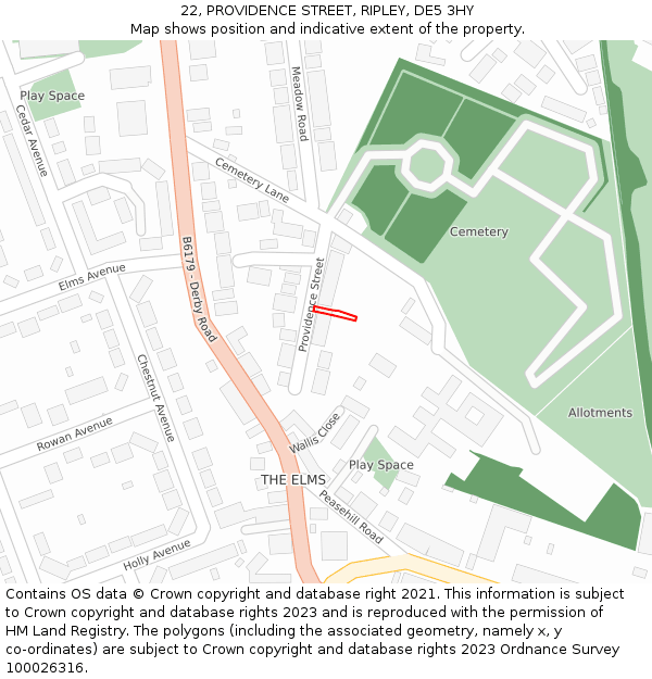 22, PROVIDENCE STREET, RIPLEY, DE5 3HY: Location map and indicative extent of plot