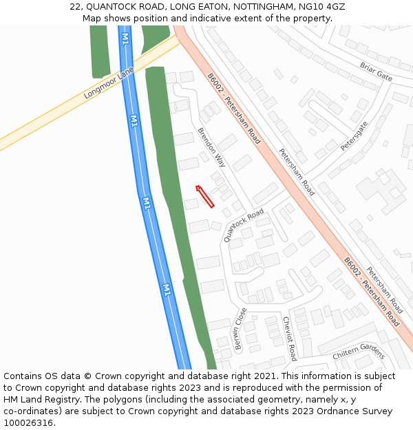 22, QUANTOCK ROAD, LONG EATON, NOTTINGHAM, NG10 4GZ: Location map and indicative extent of plot