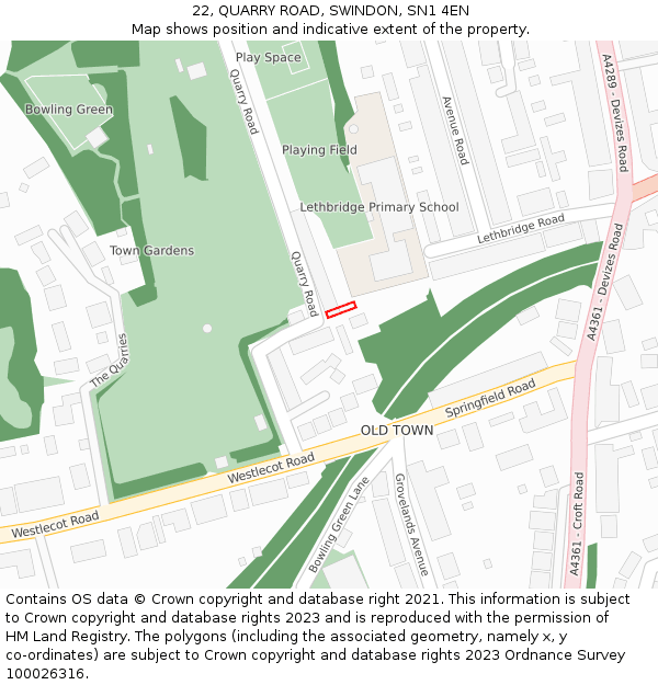 22, QUARRY ROAD, SWINDON, SN1 4EN: Location map and indicative extent of plot
