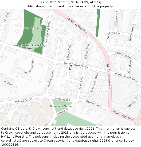 22, QUEEN STREET, ST ALBANS, AL3 4PJ: Location map and indicative extent of plot