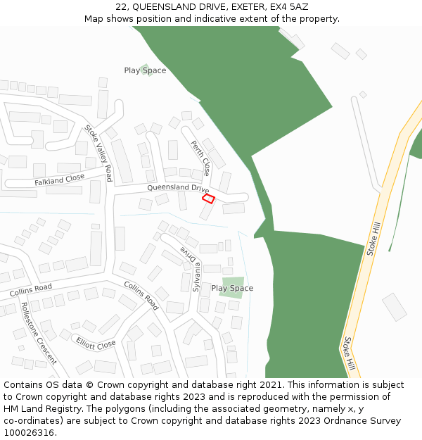 22, QUEENSLAND DRIVE, EXETER, EX4 5AZ: Location map and indicative extent of plot