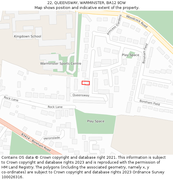 22, QUEENSWAY, WARMINSTER, BA12 9DW: Location map and indicative extent of plot