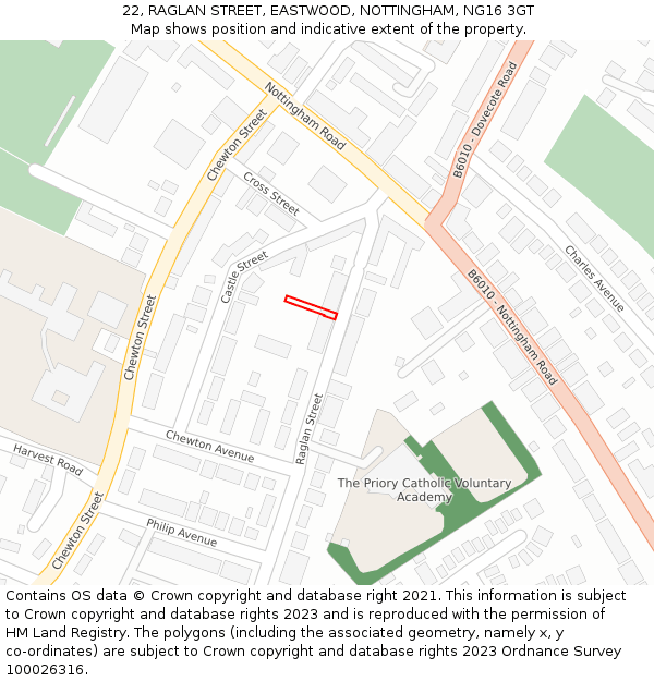 22, RAGLAN STREET, EASTWOOD, NOTTINGHAM, NG16 3GT: Location map and indicative extent of plot
