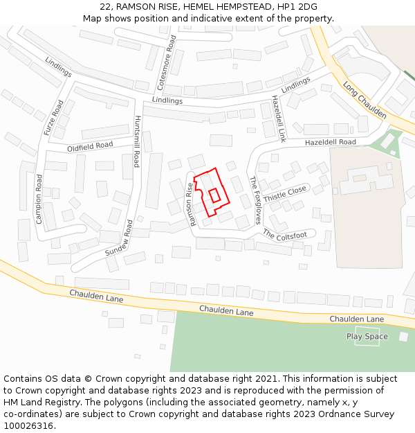 22, RAMSON RISE, HEMEL HEMPSTEAD, HP1 2DG: Location map and indicative extent of plot