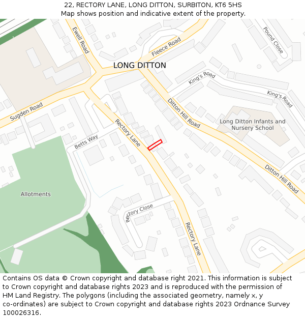 22, RECTORY LANE, LONG DITTON, SURBITON, KT6 5HS: Location map and indicative extent of plot