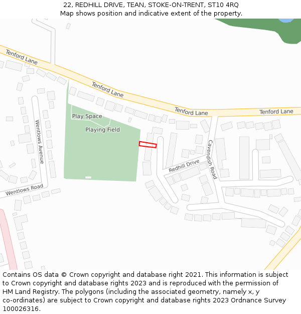 22, REDHILL DRIVE, TEAN, STOKE-ON-TRENT, ST10 4RQ: Location map and indicative extent of plot