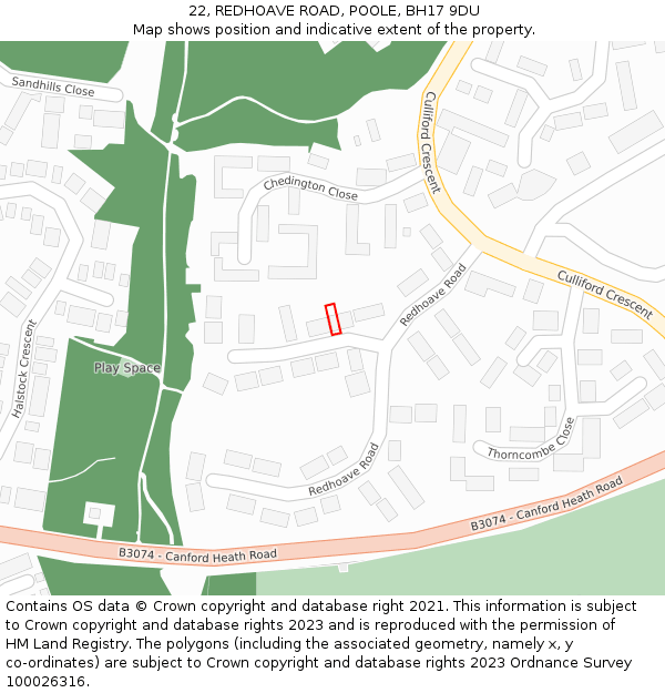 22, REDHOAVE ROAD, POOLE, BH17 9DU: Location map and indicative extent of plot