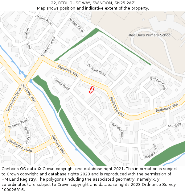 22, REDHOUSE WAY, SWINDON, SN25 2AZ: Location map and indicative extent of plot