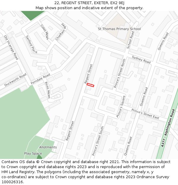 22, REGENT STREET, EXETER, EX2 9EJ: Location map and indicative extent of plot