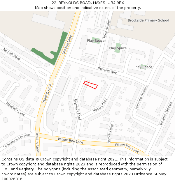 22, REYNOLDS ROAD, HAYES, UB4 9BX: Location map and indicative extent of plot