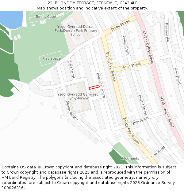22, RHONDDA TERRACE, FERNDALE, CF43 4LF: Location map and indicative extent of plot