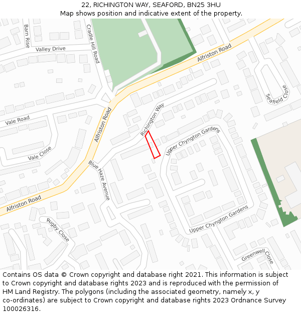 22, RICHINGTON WAY, SEAFORD, BN25 3HU: Location map and indicative extent of plot
