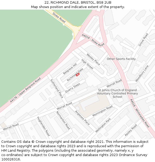 22, RICHMOND DALE, BRISTOL, BS8 2UB: Location map and indicative extent of plot