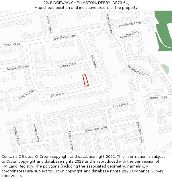 22, RIDGEWAY, CHELLASTON, DERBY, DE73 6UJ: Location map and indicative extent of plot