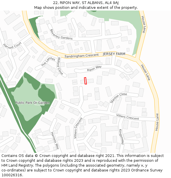 22, RIPON WAY, ST ALBANS, AL4 9AJ: Location map and indicative extent of plot