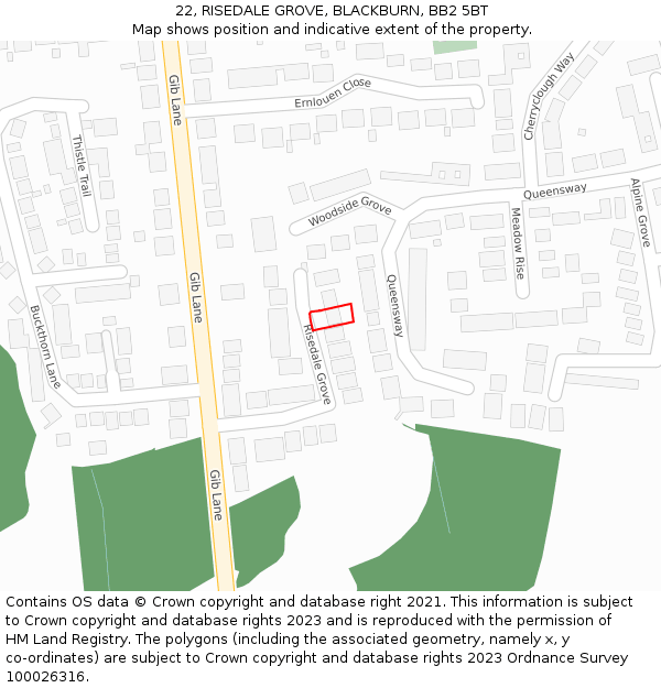 22, RISEDALE GROVE, BLACKBURN, BB2 5BT: Location map and indicative extent of plot