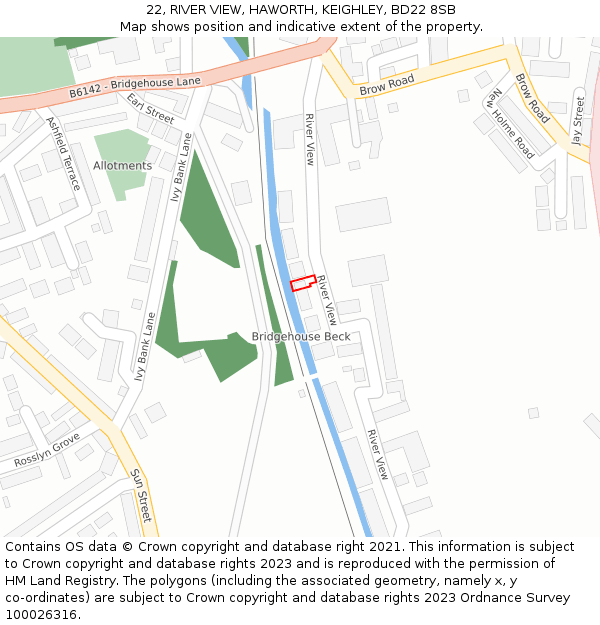 22, RIVER VIEW, HAWORTH, KEIGHLEY, BD22 8SB: Location map and indicative extent of plot