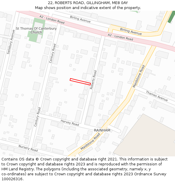 22, ROBERTS ROAD, GILLINGHAM, ME8 0AY: Location map and indicative extent of plot
