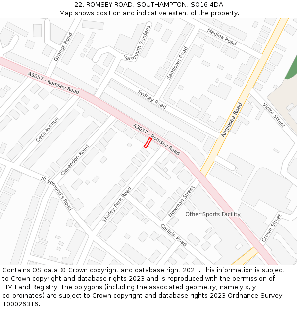 22, ROMSEY ROAD, SOUTHAMPTON, SO16 4DA: Location map and indicative extent of plot