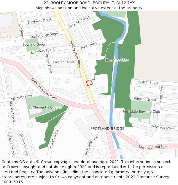 22, ROOLEY MOOR ROAD, ROCHDALE, OL12 7AX: Location map and indicative extent of plot
