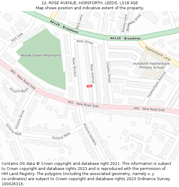 22, ROSE AVENUE, HORSFORTH, LEEDS, LS18 4QE: Location map and indicative extent of plot
