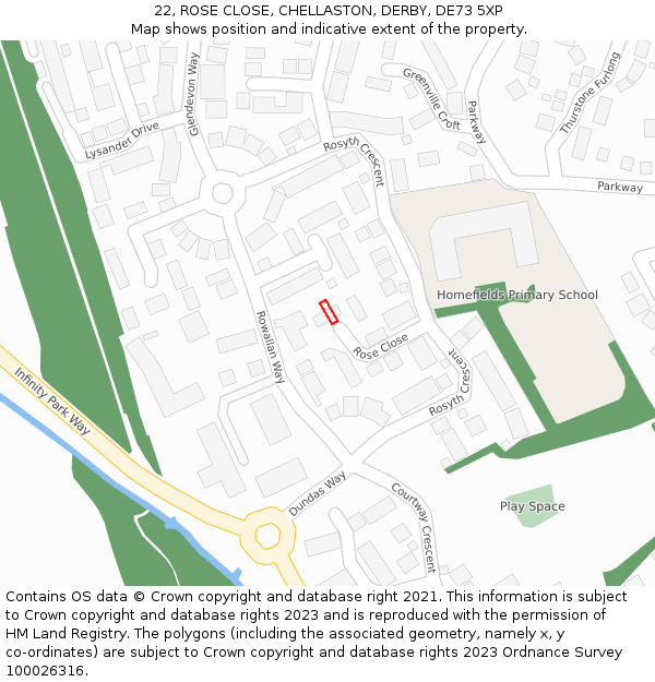 22, ROSE CLOSE, CHELLASTON, DERBY, DE73 5XP: Location map and indicative extent of plot