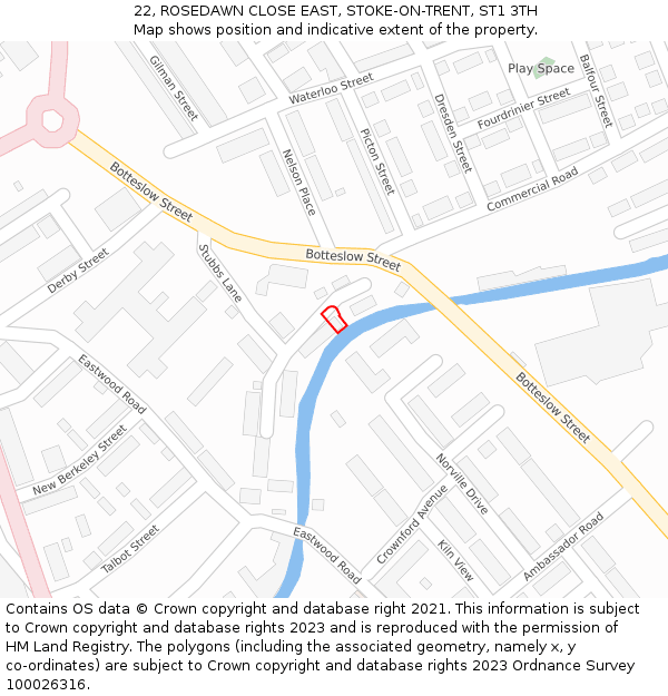 22, ROSEDAWN CLOSE EAST, STOKE-ON-TRENT, ST1 3TH: Location map and indicative extent of plot