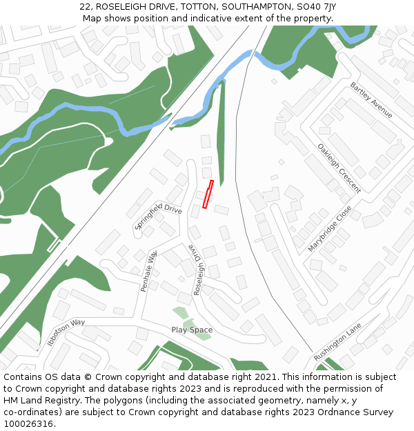 22, ROSELEIGH DRIVE, TOTTON, SOUTHAMPTON, SO40 7JY: Location map and indicative extent of plot