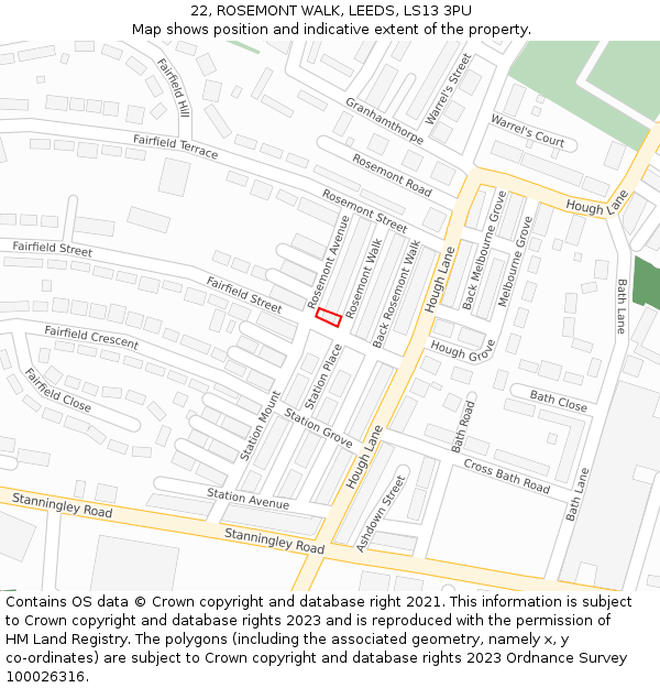 22, ROSEMONT WALK, LEEDS, LS13 3PU: Location map and indicative extent of plot