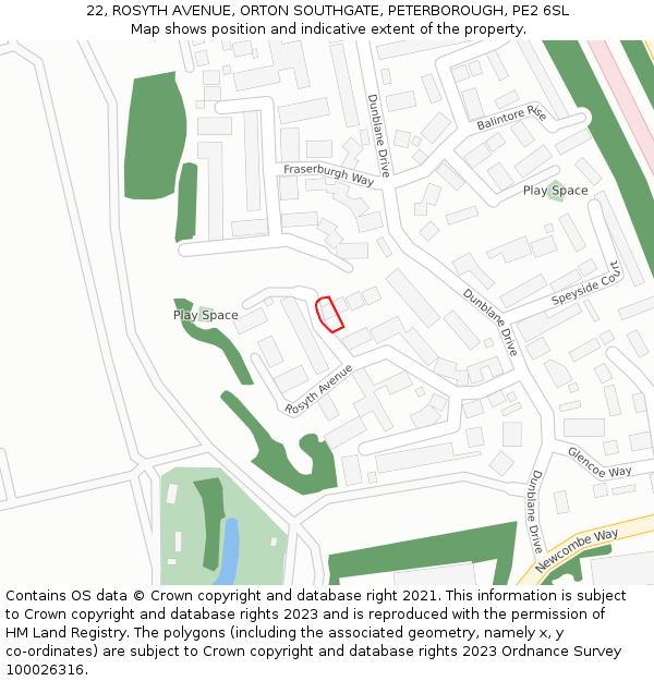 22, ROSYTH AVENUE, ORTON SOUTHGATE, PETERBOROUGH, PE2 6SL: Location map and indicative extent of plot