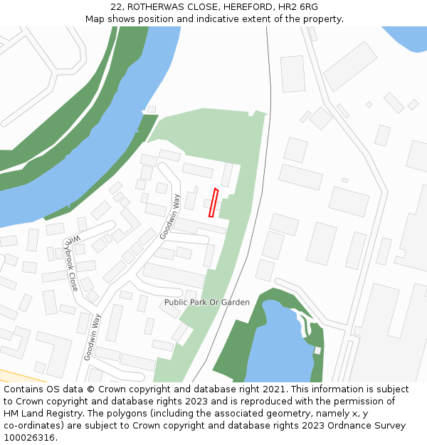22, ROTHERWAS CLOSE, HEREFORD, HR2 6RG: Location map and indicative extent of plot