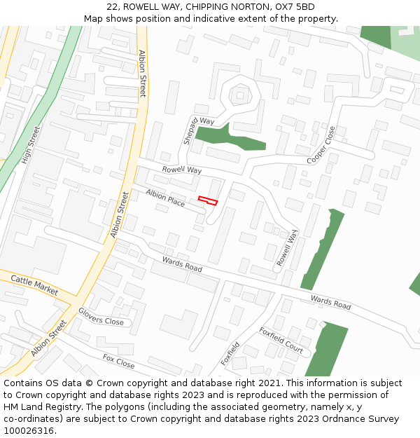 22, ROWELL WAY, CHIPPING NORTON, OX7 5BD: Location map and indicative extent of plot