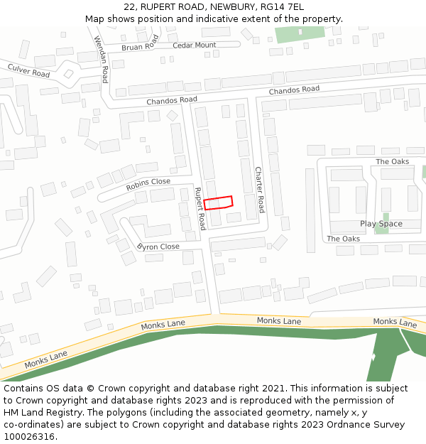 22, RUPERT ROAD, NEWBURY, RG14 7EL: Location map and indicative extent of plot