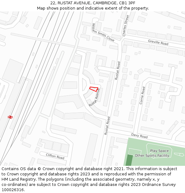 22, RUSTAT AVENUE, CAMBRIDGE, CB1 3PF: Location map and indicative extent of plot