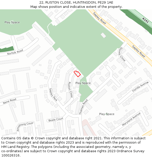 22, RUSTON CLOSE, HUNTINGDON, PE29 1AE: Location map and indicative extent of plot