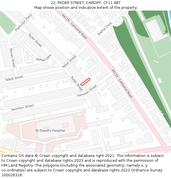 22, RYDER STREET, CARDIFF, CF11 9BT: Location map and indicative extent of plot
