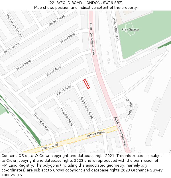 22, RYFOLD ROAD, LONDON, SW19 8BZ: Location map and indicative extent of plot