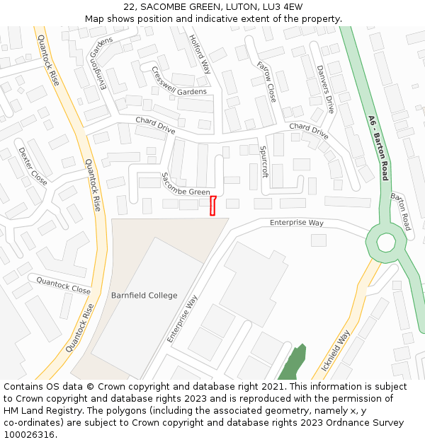22, SACOMBE GREEN, LUTON, LU3 4EW: Location map and indicative extent of plot