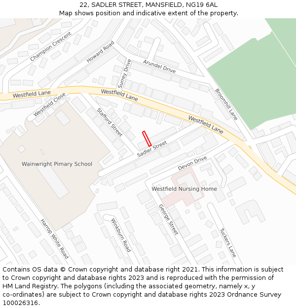 22, SADLER STREET, MANSFIELD, NG19 6AL: Location map and indicative extent of plot