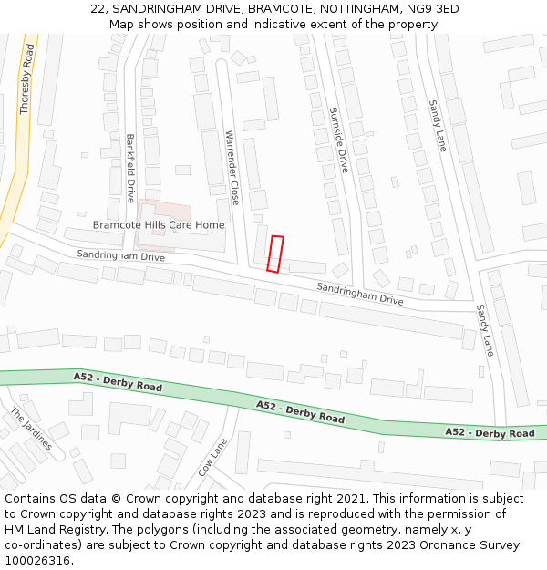 22, SANDRINGHAM DRIVE, BRAMCOTE, NOTTINGHAM, NG9 3ED: Location map and indicative extent of plot
