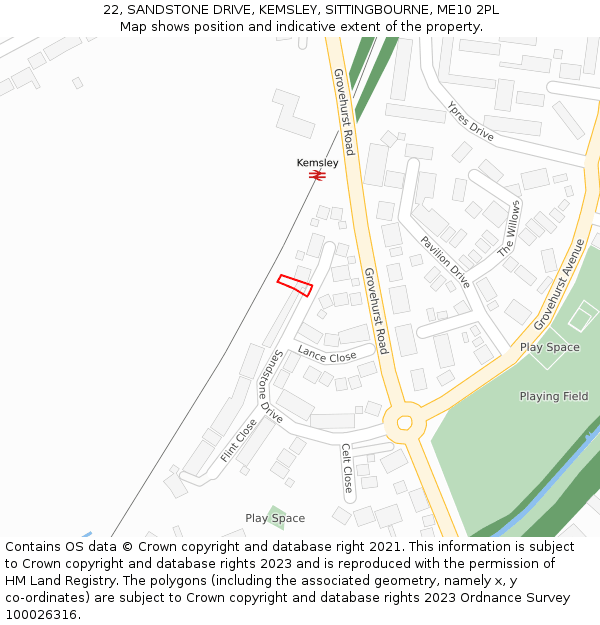 22, SANDSTONE DRIVE, KEMSLEY, SITTINGBOURNE, ME10 2PL: Location map and indicative extent of plot