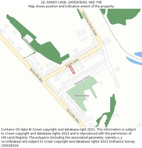 22, SANDY LANE, GATESHEAD, NE9 7YB: Location map and indicative extent of plot