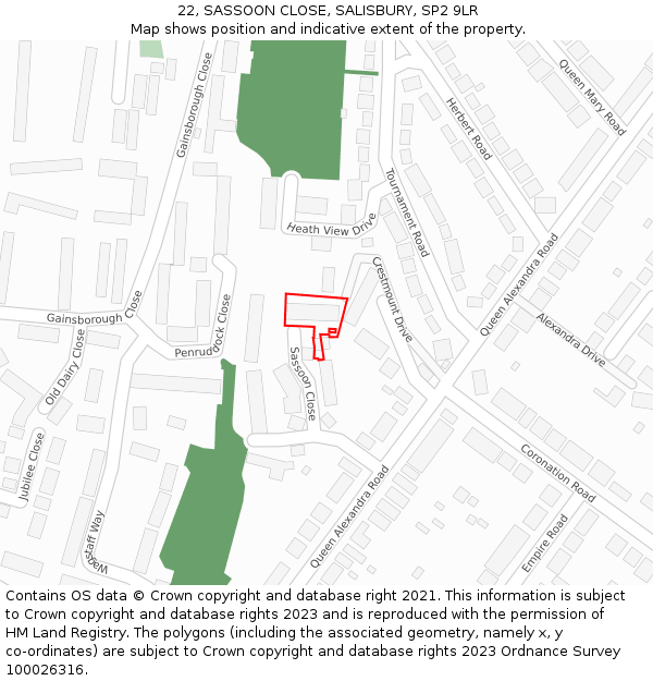 22, SASSOON CLOSE, SALISBURY, SP2 9LR: Location map and indicative extent of plot