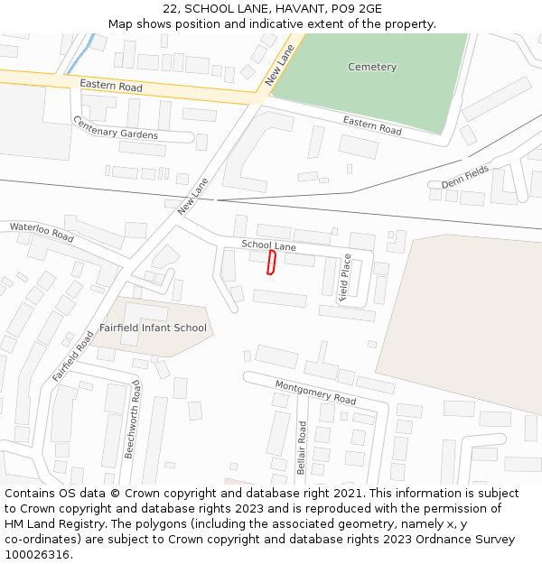 22, SCHOOL LANE, HAVANT, PO9 2GE: Location map and indicative extent of plot