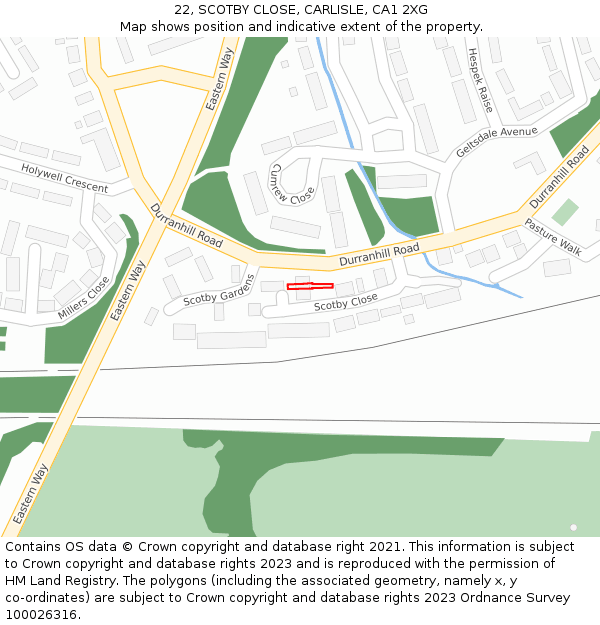 22, SCOTBY CLOSE, CARLISLE, CA1 2XG: Location map and indicative extent of plot