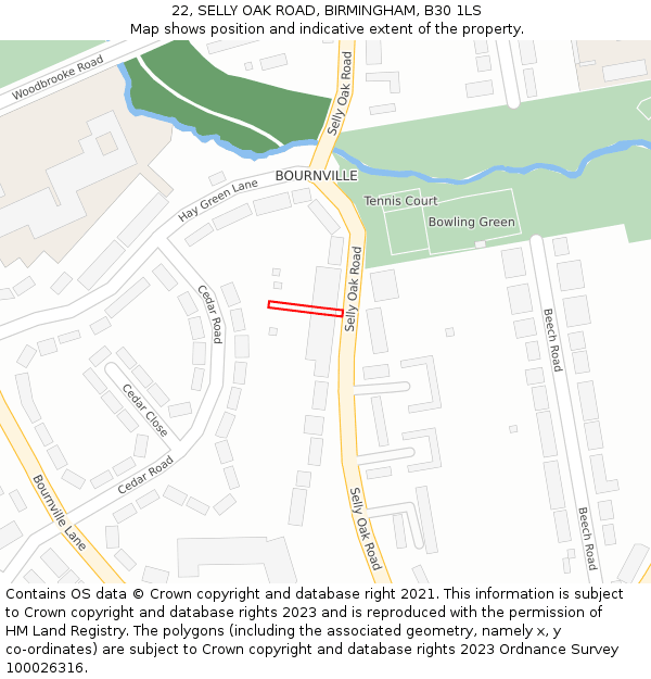 22, SELLY OAK ROAD, BIRMINGHAM, B30 1LS: Location map and indicative extent of plot