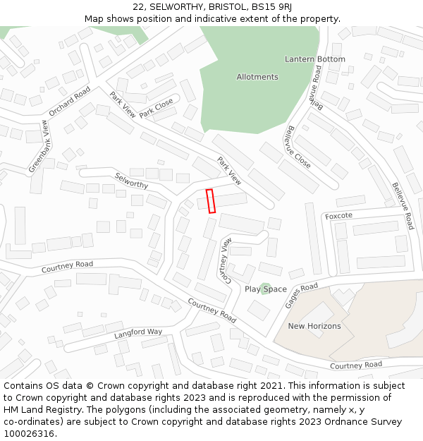 22, SELWORTHY, BRISTOL, BS15 9RJ: Location map and indicative extent of plot